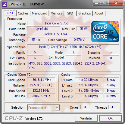 screenshot of CPU-Z validation for Dump [66mesw] - Submitted by  vanadium  - 2015-04-11 20:04:52