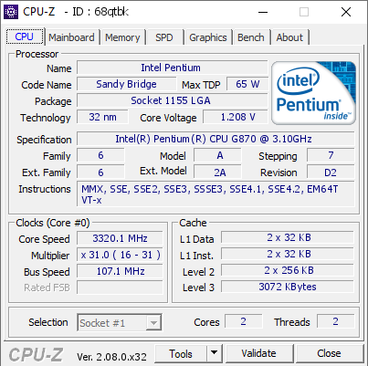 screenshot of CPU-Z validation for Dump [68qtbk] - Submitted by  R-998  - 2024-02-05 20:51:14