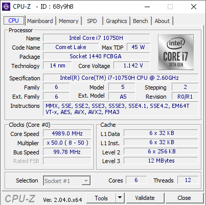 screenshot of CPU-Z validation for Dump [68y9h8] - Submitted by  HP-OMEN-TT77  - 2023-02-15 03:14:12