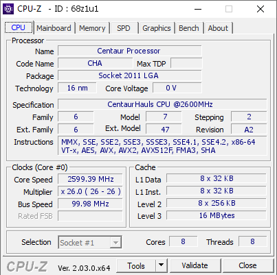 screenshot of CPU-Z validation for Dump [68z1u1] - Submitted by  fzr dontdie x  - 2023-01-27 23:55:12