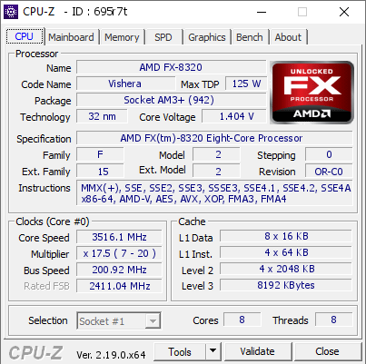 screenshot of CPU-Z validation for Dump [695r7t] - Submitted by  JEFRY-FAMILY  - 2026-06-19 05:29:33