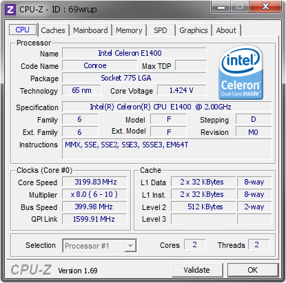 screenshot of CPU-Z validation for Dump [69wrup] - Submitted by  Patrick Durbin  - 2014-03-25 15:03:24