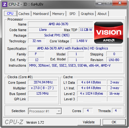 screenshot of CPU-Z validation for Dump [6a4u8v] - Submitted by  Kiyomaro\'s  - 2015-05-10 10:05:15