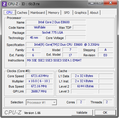 screenshot of CPU-Z validation for Dump [6b2knx] - Submitted by  Andre Yang  - 2008-08-08 06:08:24