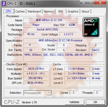 screenshot of CPU-Z validation for Dump [6bblz1] - Submitted by  martin-pc  - 2014-08-21 14:08:41