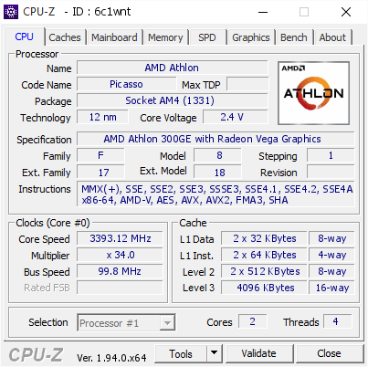 screenshot of CPU-Z validation for Dump [6c1wnt] - Submitted by  DESKTOP-NHD96E3  - 2021-01-17 11:00:14