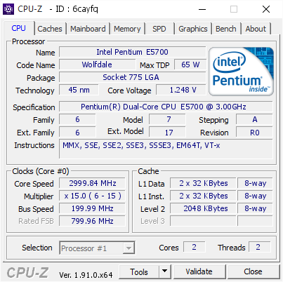 screenshot of CPU-Z validation for Dump [6cayfq] - Submitted by  Anonymous  - 2020-01-03 22:04:52