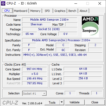 screenshot of CPU-Z validation for Dump [6clnnh] - Submitted by  SlowestWin11PC  - 2023-10-28 10:05:10