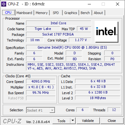 screenshot of CPU-Z validation for Dump [6drmdz] - Submitted by  Anonymous  - 2026-09-23 01:44:32