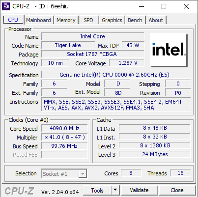 screenshot of CPU-Z validation for Dump [6eehiu] - Submitted by  DESKTOP-6T65E6V  - 2023-02-17 13:09:37