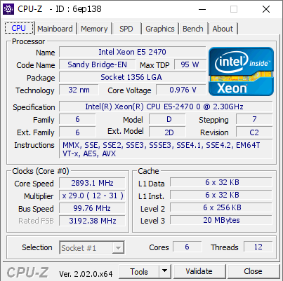 screenshot of CPU-Z validation for Dump [6ep138] - Submitted by  Anonymous  - 2022-10-19 21:01:04