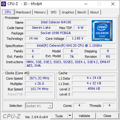 screenshot of CPU-Z validation for Dump [6fxdp4] - Submitted by  LAPTOP-80ORAC4J  - 2023-02-25 11:08:14