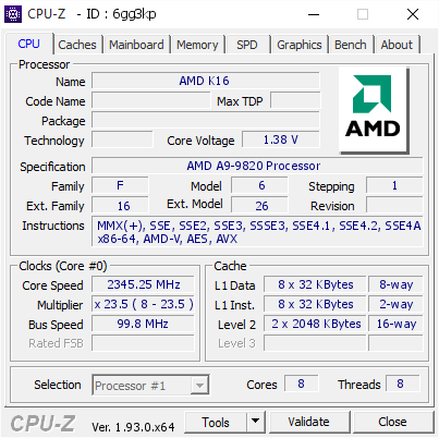 screenshot of CPU-Z validation for Dump [6gg3kp] - Submitted by  DESKTOP-VBVLCHT  - 2020-09-27 13:08:10
