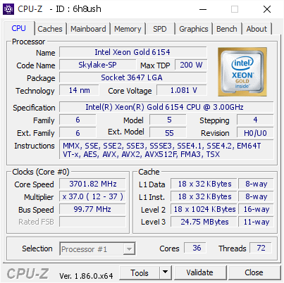 screenshot of CPU-Z validation for Dump [6h8ush] - Submitted by  Anonymous  - 2018-10-17 19:08:37