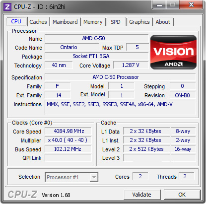 screenshot of CPU-Z validation for Dump [6in2hi] - Submitted by  MYBHA-1-PC  - 2014-02-20 20:02:56