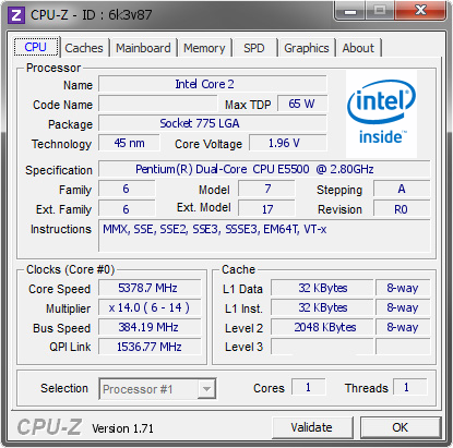 screenshot of CPU-Z validation for Dump [6k3v87] - Submitted by  michel90  - 2015-01-12 18:01:03