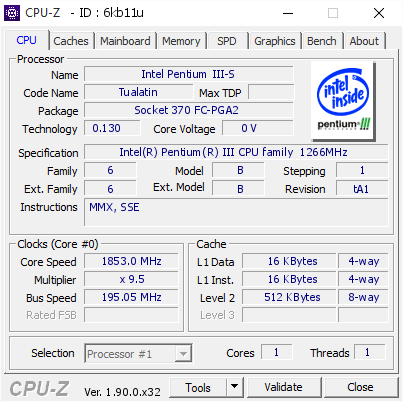 screenshot of CPU-Z validation for Dump [6kb11u] - Submitted by  DDC  - 2019-09-24 23:36:23