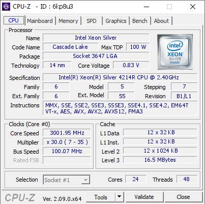 screenshot of CPU-Z validation for Dump [6kp8u3] - Submitted by  BAGATINI-CELULA  - 2024-01-31 17:47:30