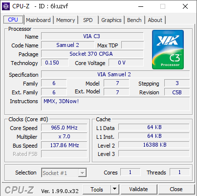 screenshot of CPU-Z validation for Dump [6kuzvf] - Submitted by    - 2022-11-18 10:26:19