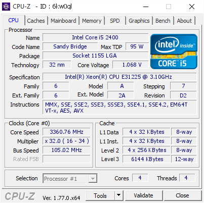 screenshot of CPU-Z validation for Dump [6kw0ql] - Submitted by  Anonymous  - 2016-09-27 10:13:43