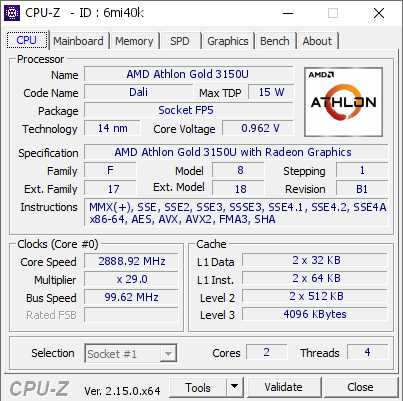screenshot of CPU-Z validation for Dump [6mi40k] - Submitted by  LAPTOP-2ME9VIGF  - 2025-05-31 06:59:19