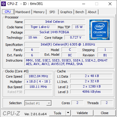 screenshot of CPU-Z validation for Dump [6mv381] - Submitted by  LAPTOP-R3BPK9BT  - 2022-08-24 05:13:03