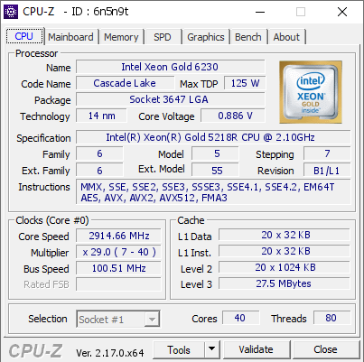 screenshot of CPU-Z validation for Dump [6n5n9t] - Submitted by  Anonymous  - 2025-10-18 12:43:40