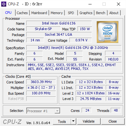 screenshot of CPU-Z validation for Dump [6r3zrr] - Submitted by  PMPS  - 2020-03-15 13:09:20