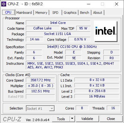 screenshot of CPU-Z validation for Dump [6s5ik2] - Submitted by  ROGYUNG584-9FPC  - 2024-07-01 09:06:19