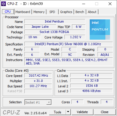 screenshot of CPU-Z validation for Dump [6vbm39] - Submitted by  jacob  - 2025-08-04 04:29:30