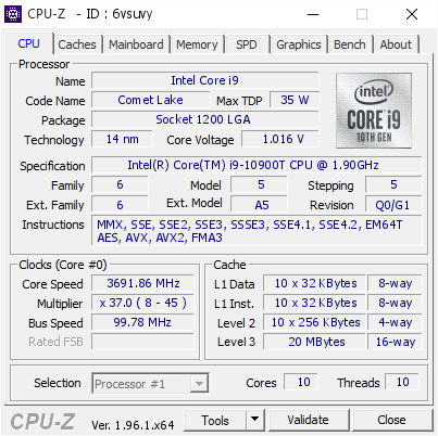 screenshot of CPU-Z validation for Dump [6vsuvy] - Submitted by  Anonymous  - 2021-06-28 15:14:59