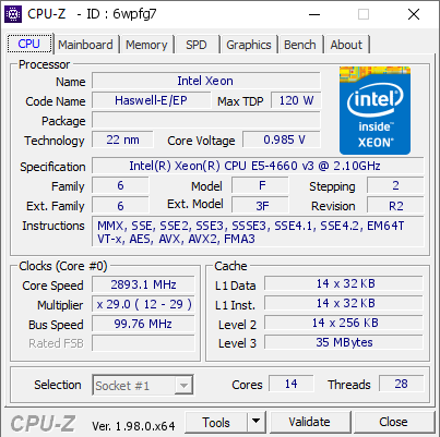 screenshot of CPU-Z validation for Dump [6wpfg7] - Submitted by  Anonymous  - 2021-11-25 03:23:18