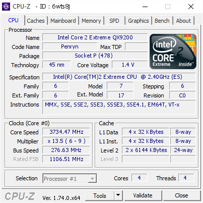 Intel Core 2 Extreme Qx9200 3734 47 Mhz Cpu Z Validator