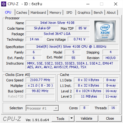 screenshot of CPU-Z validation for Dump [6xzfru] - Submitted by  FT-HYPER2016  - 2020-01-13 20:22:29