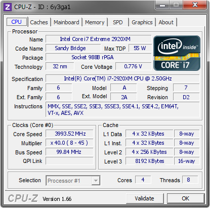 screenshot of CPU-Z validation for Dump [6y3ga1] - Submitted by  M18X  - 2014-01-11 16:01:54