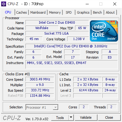 screenshot of CPU-Z validation for Dump [70bhsp] - Submitted by  MIHIR-PC  - 2015-10-07 10:15:02
