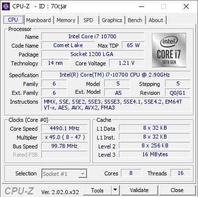 screenshot of CPU-Z validation for Dump [70cjar] - Submitted by  WANGBIN2023  - 2022-08-31 05:09:17