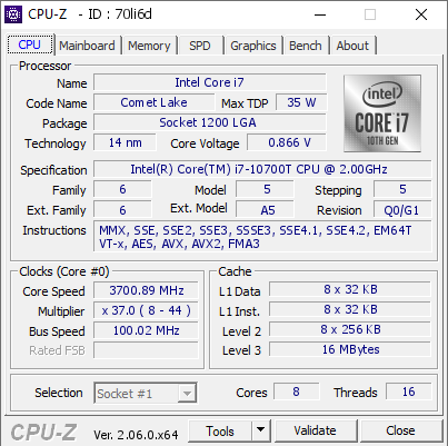 screenshot of CPU-Z validation for Dump [70li6d] - Submitted by  DESKTOP-O0QS6PF  - 2023-06-11 05:59:18