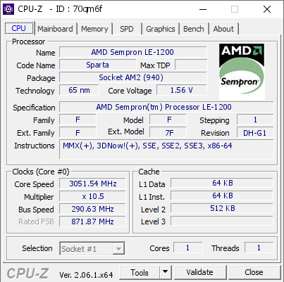 screenshot of CPU-Z validation for Dump [70qm6f] - Submitted by  DESKTOP-5UTQAGR  - 2023-07-13 21:30:10