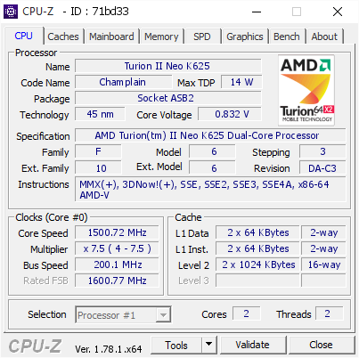 screenshot of CPU-Z validation for Dump [71bd33] - Submitted by  Anonymous  - 2016-12-07 12:02:26