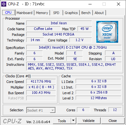 screenshot of CPU-Z validation for Dump [71vvbc] - Submitted by  Anonymous  - 2024-07-18 17:09:18