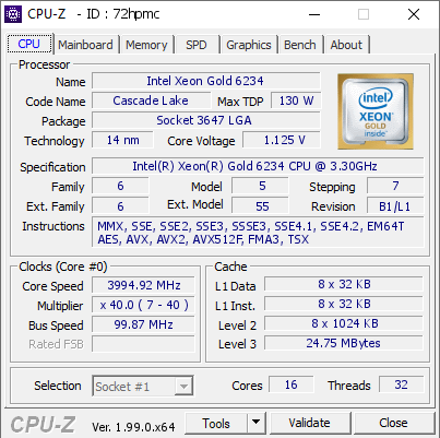 screenshot of CPU-Z validation for Dump [72hpmc] - Submitted by  Anonymous  - 2022-02-16 15:41:04