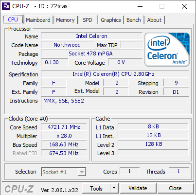 screenshot of CPU-Z validation for Dump [72tcas] - Submitted by  OnisA  - 2023-08-28 23:31:39