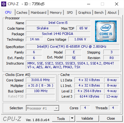 screenshot of CPU-Z validation for Dump [7356q5] - Submitted by  XB-20190421ZLYB  - 2019-04-20 19:08:36