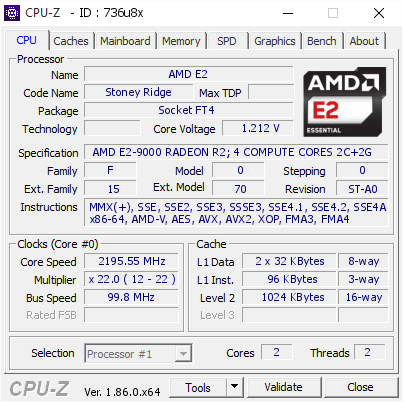 AMD E2 @ 2195.55 MHz - CPU-Z VALIDATOR