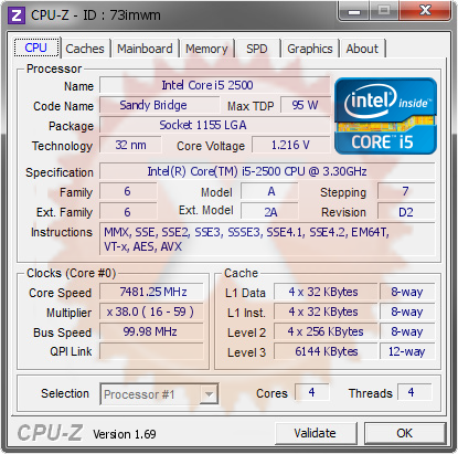 screenshot of CPU-Z validation for Dump [73imwm] - Submitted by  ErfanDL  - 2014-04-21 08:04:44