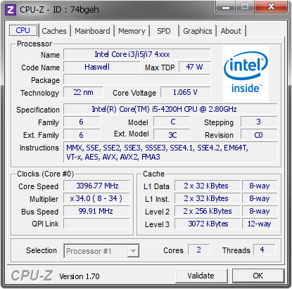 screenshot of CPU-Z validation for Dump [74bgeh] - Submitted by  LENOVO-PC  - 2014-08-10 13:08:51