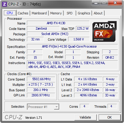 screenshot of CPU-Z validation for Dump [74p6zj] - Submitted by  Blaylock  - 2014-12-06 03:12:12