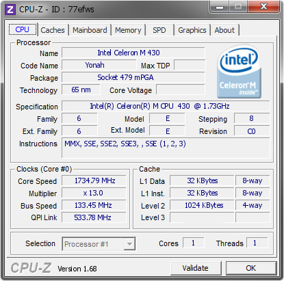 screenshot of CPU-Z validation for Dump [77efws] - Submitted by  MICROSOF-05850A  - 2015-01-27 16:01:47