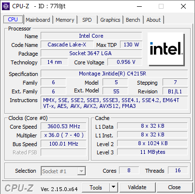 screenshot of CPU-Z validation for Dump [77l8jt] - Submitted by  Anonymous  - 2025-04-18 19:06:29